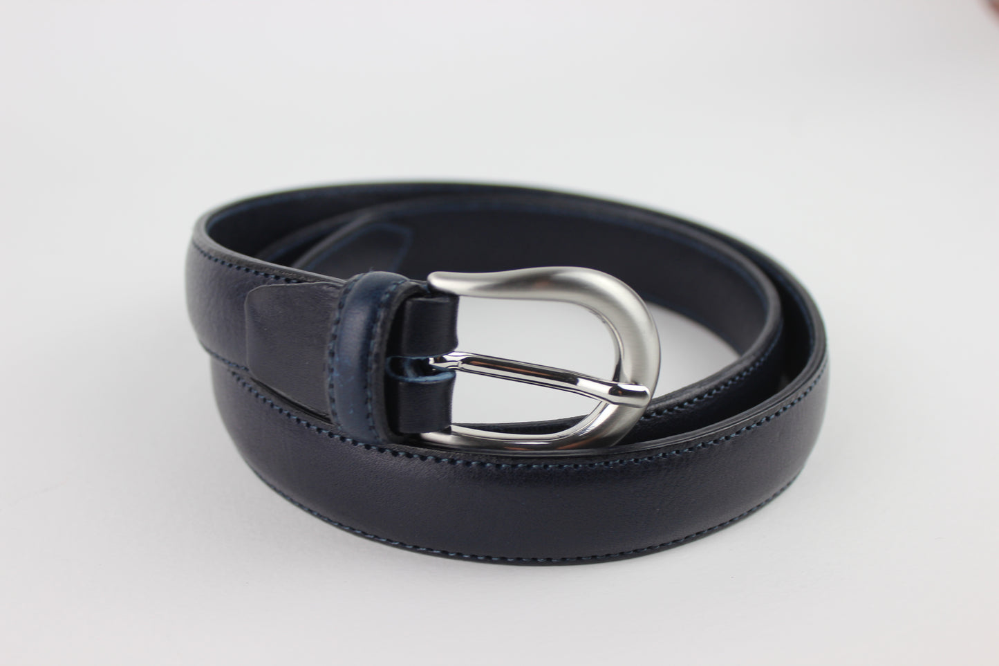 Cintura in Pelle Blu Navy